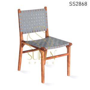 Grey Leather Natural Acacia Wood Dining Chair
