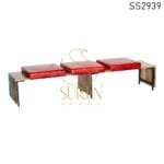 India Acacia Wood leather Seating Three Seater Bench