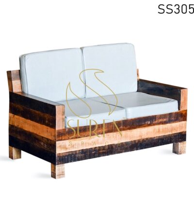 Indian Mango Rough Wood Leatherette Two Seater Sofa