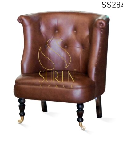 Leatherette Wheel Base Tufted Accent Rest Chair