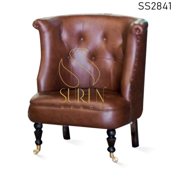 Leatherette Wheel Base Tufted Accent Rest Chair