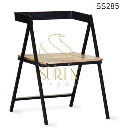 MS Black Finish Wooden Seat Semi Outdoor Chair