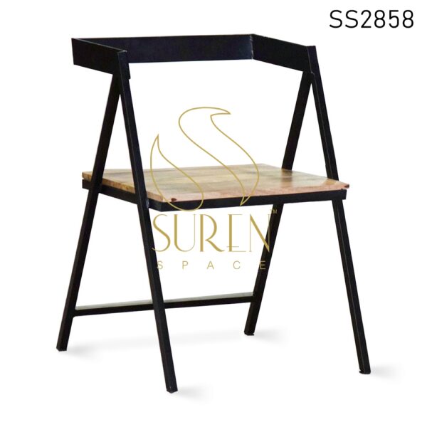 MS Black Finish Wooden Seat Semi Outdoor Chair