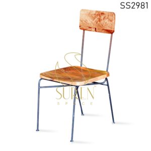 MS Metal Solid Wood Seat Back Industrial Dining Chair