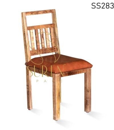 Mango Rough Wood Leather Seat Dining Chair