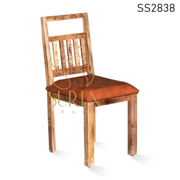 Mango Rough Wood Leather Seat Dining Chair