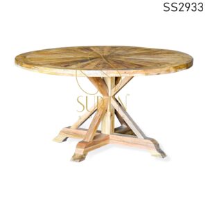 Mango Rough Wood Round Folding Pedestal Dining Table