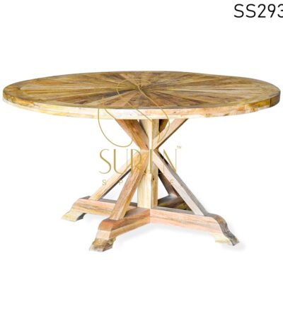 Mango Rough Wood Round Folding Pedestal Dining Table