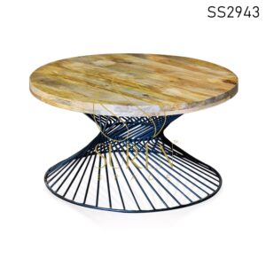 Mango Wood Round Shape Industrial Center Table