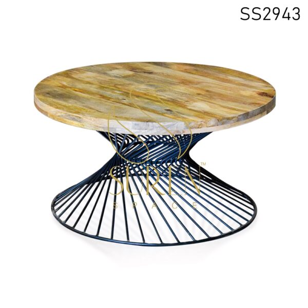 Mango Wood Round Shape Industrial Center Table