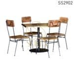Metal Mango Wood Four Seater Bistro Café Dining Set-Up