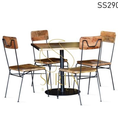 Metal Mango Wood Four Seater Bistro Café Dining Set-Up