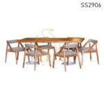 Natural Acacia Wood Leatherette Casting Dining Set