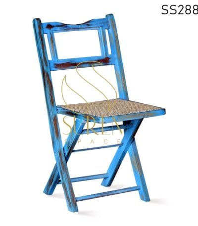 Natural Cane Sky Blue Distress Folding Bistro Café Chair
