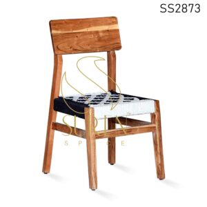 Natural Finish Acacia Wood Rope Seating Dining Chair