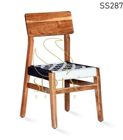 Natural Finish Acacia Wood Rope Seating Dining Chair