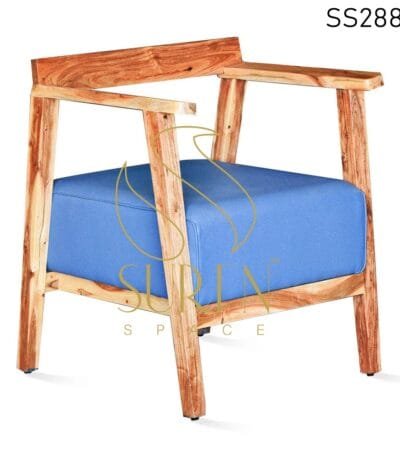 Natural Finish Blue Leatheritte Fine Dine & Rest Chair