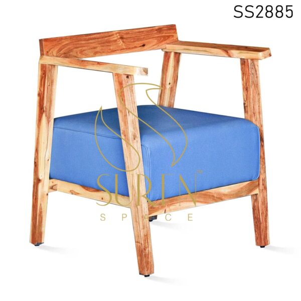 Natural Finish Blue Leatheritte Fine Dine & Rest Chair
