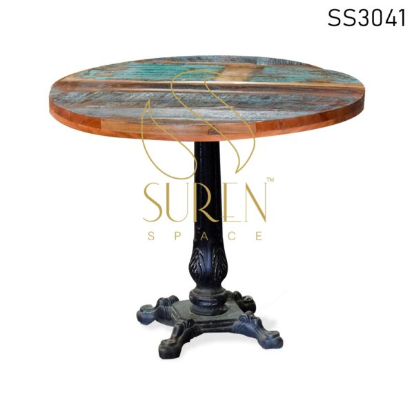 Reclaimed Wood Cast Iron Folding Distress Round Table