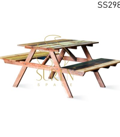 Reclaimed Wood Park Theme Dining Table Bench Table