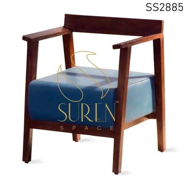 Natural Finish Blue Leatherette Fine Dine Rest Chair SOLID WOOD DINING RESTAURANT CHAIR