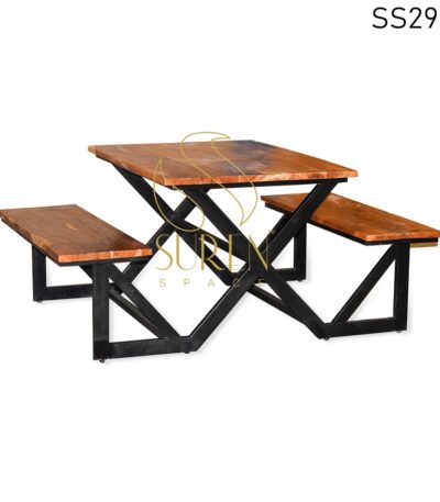 Solid Wood MS Park Theme Dining Table Bench Table