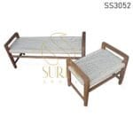 Solid Wood Natural Finish Rope Design Benches
