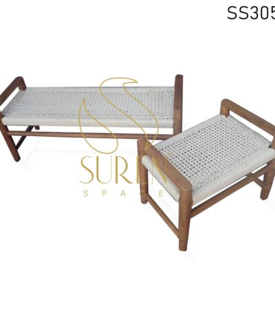 Solid Wood Natural Finish Rope Design Benches