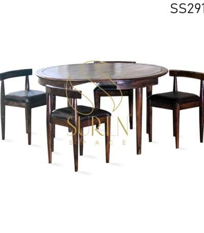 Solid Wood Round Shape Four Seater Dining Set