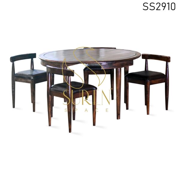 Solid Wood Round Shape Four Seater Dining Set