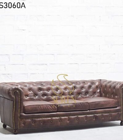 Tufted Pure Leather Handcrafted Sofa Design Tufted Chesterfield Genuine Leather Three Seater Sofa