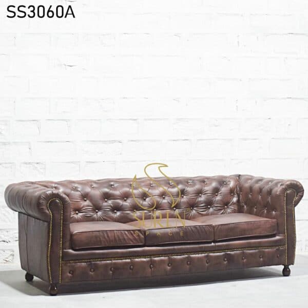 Tufted Chesterfield Genuine Leather Three Seater Sofa Tufted Chesterfield Genuine Leather Three Seater Sofa