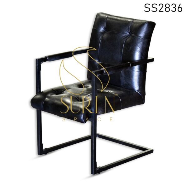 Tufted Goat Leather Metal Frame Study Cum Dining Chair