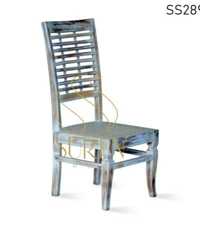 White Distress Solid Wood Natural Cane Dining Chair