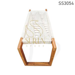 White Rope Work Solid Wood Bench Design