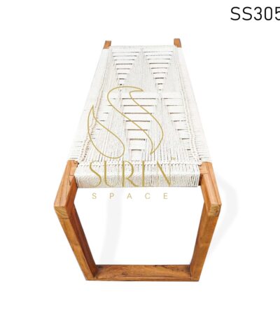White Rope Work Solid Wood Bench Design