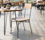 MS Metal Solid Wood Seat Back Industrial Dining Chair