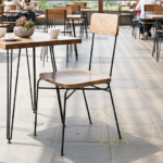 MS Metal Solid Wood Seat Back Industrial Dining Chair