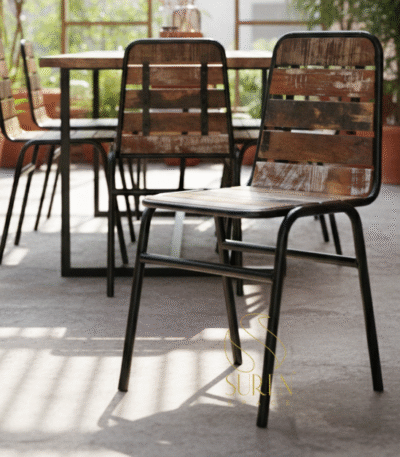 metal wooden semi outdoor chair