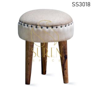 Duel Fabric Round Shape Wooden Legs Pouf Stool