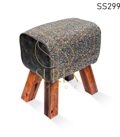 Duel Fabric Upholstered Pouf Stool