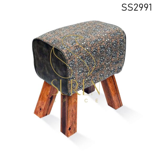 Duel Fabric Upholstered Pouf Stool