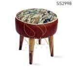 Duel Fabric Wooden legs Round Pouf Design