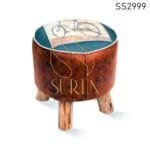 Duel Material Upholstered Hotel Room Pouf Design