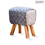 Fabric Base Raw Wood Pouf Stool
