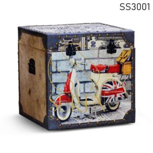 Old Scooter Vintage Printed Storage Box Cum Stool