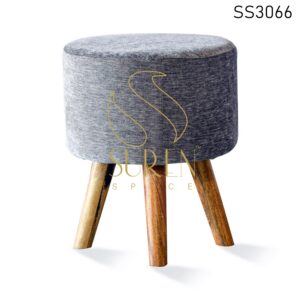 Round Shape Upholstered Wooden Leg Stool