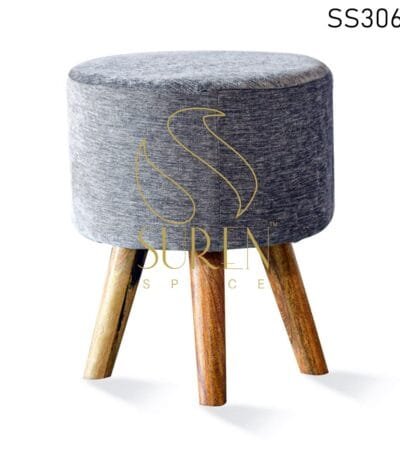 Round Shape Upholstered Wooden Leg Stool