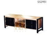 Solid Mango Wood Metal Industrial Entertainment Unit