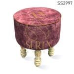 White Distress Legs Round Pouf Design